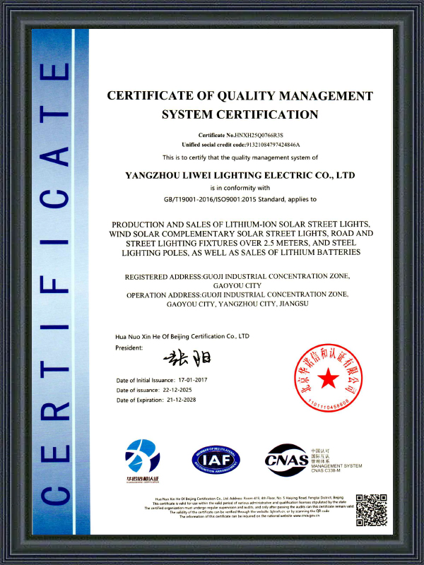 Quality Management System Certificate