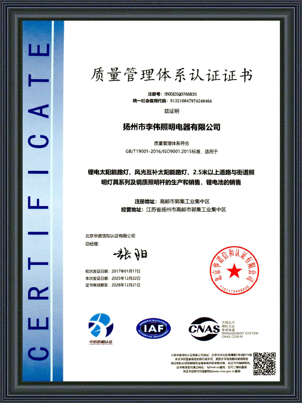 Quality Management System Certificate